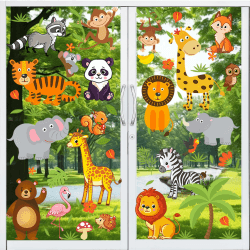 Moxled 9 Blatt Fensterbilder Kinderzimmer Selbstklebend - Waldtiere Wandtattoo Kinderzimmer Fenstersticker Wiederverwendbare Fensteraufkleber für Schlafzimmer Kinderzimmer Deko Waldtiere Fensterbilder Kinderzimmer 9sets