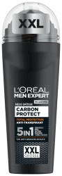 L'Oréal Men Expert XXL 5in1 Deoroller für Männer, Deo Roll-On gegen starken Schweißgeruch, Schwitzen, Achselnässe und weiße Rückstände, Herren 48H Deodorant ohne Alkohol, Carbon Protect, 1 x 100 ml XXL Deoroller