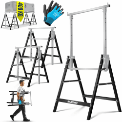 MASKO® Teleskop-Arbeitsbock Untergestell 2-er Set | Klappbock max. Belastbarkeit 200 kg | Unterstellbock höhenverstellbar Min. / max. Arbeitshöhe 800-1300 mm | Gerüstbock inkl. Handschuhe | Schwarz 2er Set Silber / Schwarz