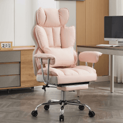 Efomao bürostuhl ergonomisch, PU Leder Chefsessel, bürostuhl 200 kg mit Fußstütze und Lendenwirbelstütze, Verstellbarer Stuhl mit hoher Rückenlehne, blassrosa De Light Pink