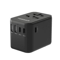 TESSAN Reiseadapter Weltweit, Universal Reiseadapter mit 2 USB und 3 USB C, Schwarzer Internationaler Steckdosenadapter, Reisestecker Adapter Weltweit für Deutschland USA England Thailand Italien 2 USB A y 3 USB C-Negro
