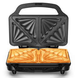 OSTBA APPLIANCE Sandwichmaker, Sandwich-Toaster für 2 Sandwiches, Sandwichtoaster mit automatischer Temperaturregelung & Antihaftbeschichtete Platten, 900W, Schwarz/Edelstahl