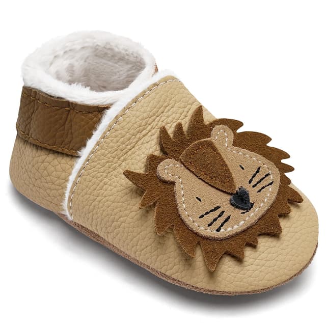 IceUnicorn Krabbelschuhe Baby Winter Krabbelschuhe Gefüttert Plüsch Hausschuhe Baby Lauflernschuhe Warm Weiche Leder Babyschuhe 18-24 Monate Beige Plüsch Löwe