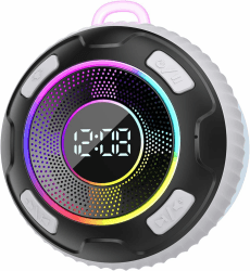 Bluetooth Lautsprecher, Musikbox Tragbarer Bluetooth 5.3 Box mit Stereo, IP7 Wasserdicht Bluetooth Duschlautsprecher mit Saugnapf, LED/RGB Licht, Mikrofon, Freisprechfunktion, fur Outdoor/Party/Reisen grau