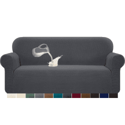 Granbest Stretch Wasserdicht Sofabezug 1 Stück Sofahusse Spandex Jacquard Elastische Couchbezug mit Anti-Rutsch-Schaumstoffe (3 Sitzer, Grau) 3 Sitzer Grau