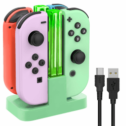 FYOUNG Switch Controller Ladestation Kompatibel mit Nintendo Switch/Switch OLED Joy Con, Quad Switch Ladestation Zubehör Charger für Joycon Kontroller Ladegerät mit USB C Ladekabel - Hellgrün