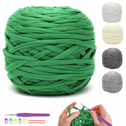 RANJIMA Textilgarn zum Häkeln,T-Shirt Garn, 285g/100m Textilgarn für Körbe Bändchengarn Polyester Rope Garn zum Häkeln, Häkelgarn Dickes Garn mit Häkelnadel für DIY-Handwerk,Häkelkorb,Teppiche,Taschen Grün