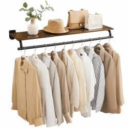 SONGMICS Wandgarderobe, Garderobe, Wandregal mit Kleiderstange, Gesamtbelastbarkeit 60 kg, 28 x 109 x 13,2 cm, für Schlafzimmer, Ankleidezimmer, vintagebraun-tintenschwarz HSR135B01 Vintagebraun + Tintenschwarz