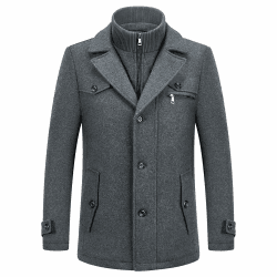 KUDORO Herren Wintermantel Wolle Kurzmantel Herren Wollmantel Mittellang Slim Fit für Business Freizeit Peacoat Herren Casual XXL Grau2