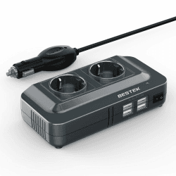 BESTEK 200W KFZ Spannungswandler 12V auf 230V Wechselrichter mit 2 Steckdosen und 4 USB KFZ Ladegerät inkl. Zigarettenanzünderstecker schwarz MRI2013NU Schwarz