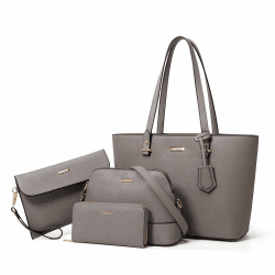 YTL Damen Handtasche Tote Shopper Groß Schultertasche Umhängetasche Geldbörse Kartenhalter Tasche 4-teiliges Set für Büro Schule Einkauf Reise Geschenk Grau
