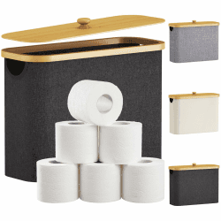 Lifewit 23L Toilettenpapier Aufbewahrungskorb, Bambus Badezimmer Organizer, Badezimmer Aufbewahrungsschrank, Toilet Paper Behälter mit Deckel, 41.5 x 17 x 31 cm, Schwarz Schwarz 23L