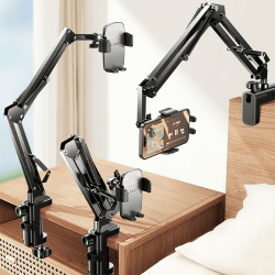 LISEN Handy Halterung [Dritte Upgrade] Handyhalterung Bett Flexible Handyhalterung Tisch Schwanenhals Handyhalterung für Smartphone Mit EIN klick Clip Phone Holder für Videoaufzeichnung Handyzubehör Silber