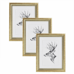 WOLTU Bilderrahmen 15x20 cm 3er Set Fotorahmen Holzrahmen mit Passepartout, zum vertikalen oder horizontalen Aufhängen/Aufstellen, Posterrahmen Collage Wanddeko, Gold Gold 15x20