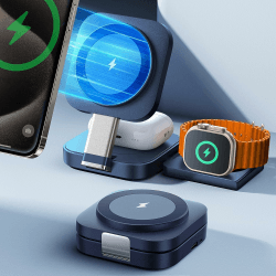 LISEN 3 in 1 Ladestation für Apple Watch Und iPhone 16 Mehrere Geräte Magsafe Ladestation,Reisen Wireless Charger für iPhone Magsafe Stand Tragbar iPhone Apple Ladestation Fit Apple Watch Airpods,Blau