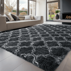 Sour Lemon Hochflor Teppich Grau Teppich Wohnzimmer 200x300 Waschbar Anti-Rutsch Extra Große Teppich Schlafzimmer Flauschige Moderne Teppiche Matte Teppichen für Schlafzimmer Kinderzimmer Dunkles Karograu 200x300cm