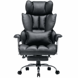 Efomao bürostuhl ergonomisch, PU Leder Chefsessel, bürostuhl 200 kg mit Fußstütze und Lendenwirbelstütze, Verstellbarer Stuhl mit hoher Rückenlehne, Schwarzer bürostuhl De Black