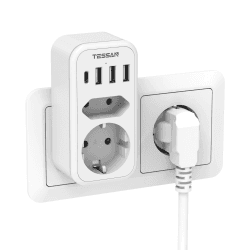 Doppelstecker für Steckdose, TESSAN Steckdose USB C Mehrfachsteckdose, Steckdosenadapter 2Fach mit 4 USB Netzstecker, Mehrfachstecker für Steckdose und USB C Adapter Kompatibel für Phone, Weiß 2 Fach mit USB C Weiß