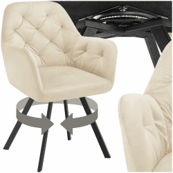 tectake® Esszimmerstuhl drehbar mit Armlehne, Samtstoff Drehstuhl ergonomisch, Möbel für Wohnzimmer, Stühle für Dining Lounge, Office, als Schminkstuhl oder Schreibtischstuhl - Creme Creme 1 Stuhl