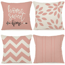 ZWJD Kissenbezug 40x40 4er Set Dekokissen Kissenbezüge Dekoration Outdoor Kissenbezüge Leinen Dekokissen für Schlafzimmer, Sofa, Stuhl, Bett, Garten (40 x 40 cm) Rosa-1 40 x 40 cm, 4 Stück