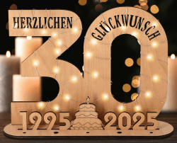 Giftota - 2025 Originelle 30 Geburtstag Geschenk Frauen & Männer - Geldgeschenke Geburtstag 30 mit LED Lichterkette Ständer - Holz-Schild Gästebuch - 30 Geburtstag Deko - Personalisierbares Geschenk 2025-30