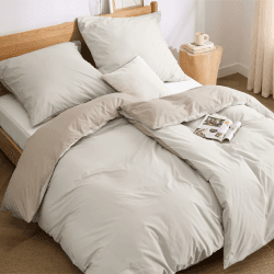 BEDSURE Bettwäsche 135x200 Baumwolle 4teilig - Bettwäsche-Sets Beige Khaki Taupe Wendebettwäsche 2er Set mit 2 Kissenbezüge 80x80 cm, Oeko-TEX Zweifarbiger Bettbezug mit Reißverschluss 135 x 200 cm 4 teilig Natur Taupe