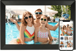 FUNCARE Digitaler Bilderrahmen WLAN 15.6 Zoll, 1280x800 IPS Touchscreen Photo Frame, 32GB Speicher, Automatische Drehung, Wandmontagefähig, Gemeinsamen Nutzung von Fotos und Videos 15,6 Zoll