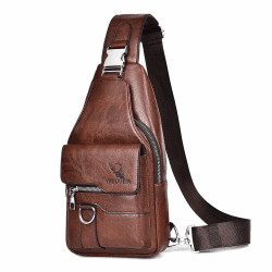 A-QMZL Sling Bags Brusttasche Herren Crossbody Umhngetasche Kleine Schultertaschen Crossbody-Taschen PU-Leder Wasserdicht Casual Chest Taschen für Männer und Damen（Dunkelbraun）