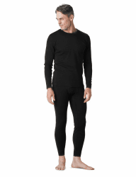 LAPASA Herren 100% Merinowolle Thermounterwäsche Set, Premium Merino Wolle Unterhemd & Unterhosen, Thermo Funktionsunterwäsche (M31 Warm/M126 Extra warm) S M31 Warm Merinowolle Set Schwarz (Warm M31)