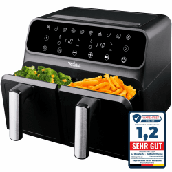 La Moustache - Heißluftfritteuse 8L mit 2 Separaten Körben, Ölfreie Fritteuse 1700W, 10 Programmen, Air Fryer Digital Control, Antihaftbeschichtete, Timer, Inkl. E-Book mit Rezepten (DuoFry Black) 8L Schwarz - Duofry