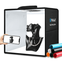 PULUZ Fotobox für Produktfotos 30x30x30cm, Dimmbares Faltbare Fotostudio Box Kit mit CRI≥97 Weiße Beleuchtung 112 LEDs Lichter + 8 Fotohintergründe 12 inch /30cm