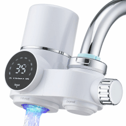 HOMELODY Wasserfilter Trinkwasser, Wasserfilter Wasserhahn mit LED Anzeige, entfernt Chlor, Schwermetalle und schlechten Geschmack, Kalkfilter Wasserhahn mit Blaulicht für Küche(Inkl. Filter*1) Weißer Wasserfilter Trinkwasser