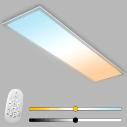 LED Deckenleuchte 120x30 cm, Panel Ultraflach aus Aluminium mit Fernbedienung, Dimmbar Lampe, Einstellbare Farbtemperatur (2700K Warmweiß - 6500K Kaltweiß), Beleuchtung in Wohn- Schlaf- Badezimmer 120x30cm