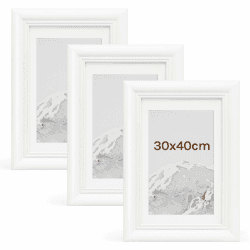 WOLTU Bilderrahmen 30x40 cm 3er Set Fotorahmen Holzrahmen mit Passepartout, zum vertikalen oder horizontalen Aufhängen/Aufstellen, Posterrahmen Collage Wanddeko, Weiß Weiß 30x40