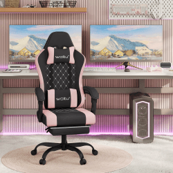 WOLTU Gaming Stuhl mit Massagefunktion, Computerstuhl mit Taschenfederkissen, Gamer Sessel ergonomisch, Drehstuhl mit Kopfkissen, Lendenkissen, Fußstütze, Netzstoff, Schwarz+Rosa,GS15swr Schwarz+rosa Netzstoff