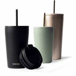 MAMEIDO Thermobecher mit Strohhalm 470ml & 700ml - Trinkbecher mit Deckel und Strohhalm aus Edelstahl doppelwandig isoliert, auslaufsicher - Coffee to go Becher (Rich Black, 0,47l) 470 ml Rich Black