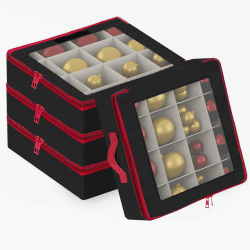 Weihnachtskugeln Aufbewahrungsbox mit Trennwände Weihnachtlicher Deko Box 4 Stück Faltbar Weihnachtsbaumschmuck Ball Organizer mit 2 Griffen Stapelbar (12.8x12.8x14inch,Schwarz)