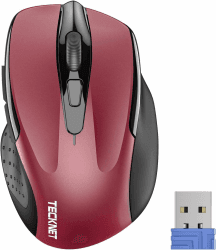 TECKNET Kabellose Maus, Pro 2.4G 4000 DPI Wireless Maus 6 Tasten mit Nano Empfänger, 24 Monate Batterielaufzeit, 5 Einstellbare DPI-Pegel für PC Laptop iMac MacBook Microsoft Pro, Office Home Rot