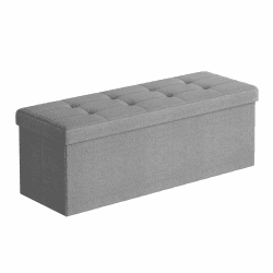 SONGMICS Sitzhocker mit Stauraum, klappbare Sitzbank, 38 x 110 x 38 cm Fußbank, Aufbewahrungsbox, bis 300 kg belastbar, für Wohnzimmer Schlafzimmer Flur, aschgrau LSF77G 38T x 110B x 38H cm Aschgrau