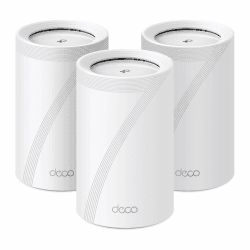 TP-Link Deco BE65 Wi-Fi 7 Mesh WLAN Set(3 Pack), Tri-Band 5760 Mbit/s (6 GHz) + 2880 Mbit/s (5 GHz) + 574 Mbit/s (2,4 GHz), 6 Streams, 4× 2,5G Ports, 1× USB 3.0 3er-Set