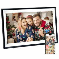 Hesmor 15,6 Zoll Digitaler Bilderrahmen WLAN, Frameo Bilderrahmen 1920x1080 FHD IPS Touchscreen Großer Elektronischer Bilderrahmen, Automatische Rotation 32GB Speicher, Teilen von Fotos, Musik, Videos 15,6 Schwarz