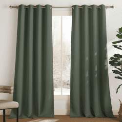 PONY DANCE Verdunkelungsvorhang mit Ösen Gardinen Wohnzimmer Wärmeisolierende Vorhänge Blickdicht Thermogardinen Kälteschutz Ösenvorhang 2er Set, H 245 x B 140 cm, Graugrün H245 x B140 cm (2er Pack) Graugrün