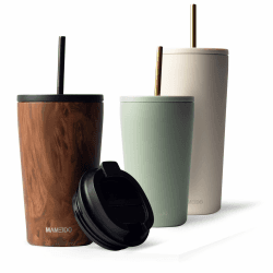 MAMEIDO Thermobecher mit Strohhalm 470ml & 700ml - Trinkbecher mit Deckel und Strohhalm aus Edelstahl doppelwandig isoliert, auslaufsicher - Coffee to go Becher (Oak Wood, 0,47l) 470 ml Oak Wood