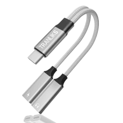 TRANLIKS USB C Splitter, USB C Doppelstecker Adapter Kopfhörer und Laden Verteiler mit PD 60W Schnellladung Aux Audio Kabel für Samsung/15/15 Pro/15 Plus/15 Pro Max - Silber