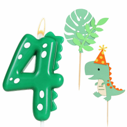 Ronoza Geburtstagskerzen Zahlen 4, Dinosaurier Kerzen Geburtstag, Geburtstagskerze, Geburtstagskerzen für Torte, Kerze 4, Grün Kerzen Zahlen, mit 2 Stück Dinosaurier Happy Birthday Cake Topper Dinosaurier Deko4