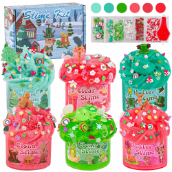 LAWOHO 6er-Pack Schleim-Set in Rot und Grün – Fluffy Wolkenschleim, Butterschleim & Clear Slime, im Dunkeln leuchtende Slime Add-Ins, Slime Set für Mädchen und Jungen, Geburtstag, Halloween, Ostern Wald