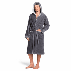 Twinzen Bademantel Herren Frottee Velour - Baumwollsamt - Morgenmantel Herren Baumwollvelours Bademantel Herren Baumwolle OekoTex Extra weich XXL Grau