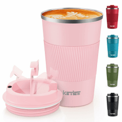 KETIEE Kaffeebecher to go,380ml Thermobecher Kaffee-to-go,Kaffeebecher Thermo,Doppelwandig Reisebecher Travel Mug,Vakuum Isolierbecher mit auslaufsicherem Deckel für Kaffee und Tee,Rosa A07 Rosa 380ml 380ml