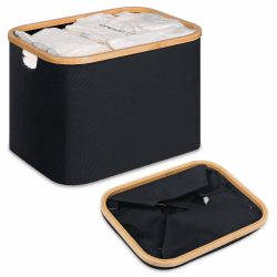 efluky Faltbarer Wäschekorb 50L, Bambus Stoff Faltbarer Storage Basket, Aufbewahrung Klappbar Wäschekorb, Laundry Baskets für Schlafzimmer Badezimmer (Schwarz) Schwarz-50l