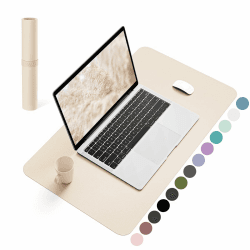 YSAGi Schreibtischunterlage, Mauspad mit Leder und Rutchfeste Wildleder, Multifunktionales Office Mousepad Laptop Schreibunterlage, Tischschutz Unterlage für Büro/Home-Office (Beige, 60x35cm) Beige 60*35cm